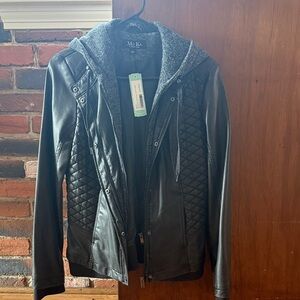Mo Ka Black Quilted Leather Jacket with Hood